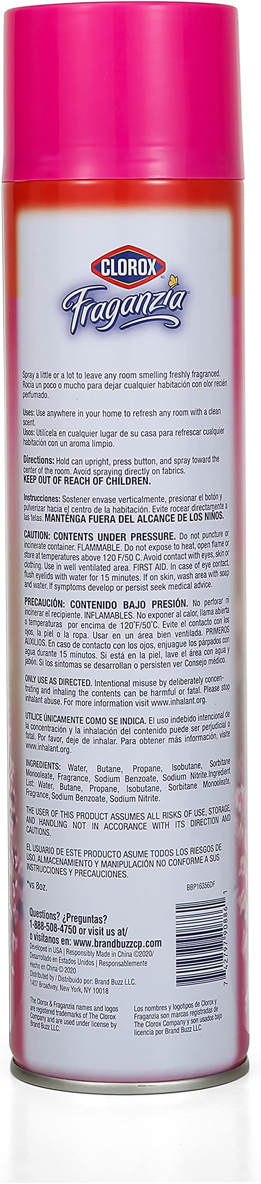 Clorox Fraganzia Aerosol Air Freshener Spray in Spring Scent - Long-Lasting Odor Eliminator and Room Freshener for Home, Bathroom, Bedroom, and Kitchen, 20 oz Bonus Size