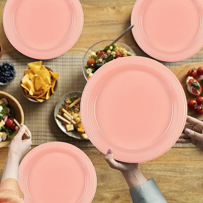 50PCS Pink Plastic Plates, 7 Inch Disposable Dessert Plates Party Plates for Birthday Wedding Party Supplies (Pink, 7 Inch)