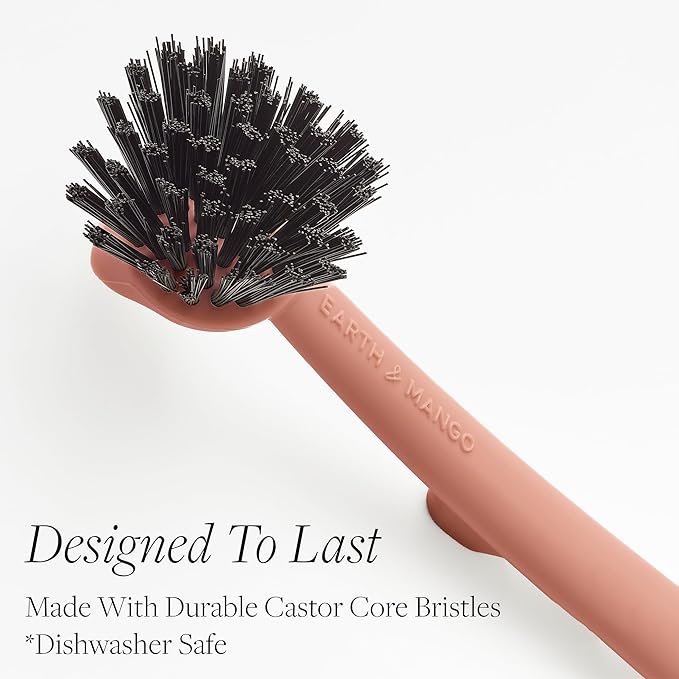 Earth & Mango Magnetic Dish Brush & Scraper, Snaps to Sink, Non-Scratch, Dishwasher Safe, Dish Scrubber – Terracotta Clay