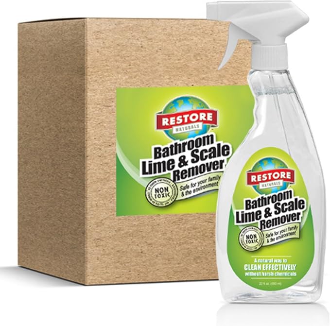 Restore Naturals Non Toxic Bathroom Cleaner - 22oz - Soap Scum Remover, Non Toxic Shower Cleaner, Plant Based Cleaning Products, Eco Friendly Cleaning Products - 6 Pack