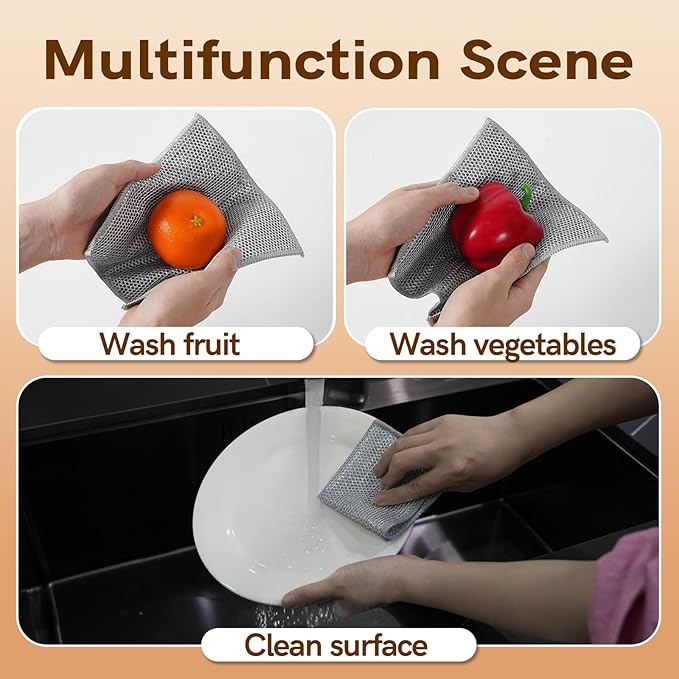 12 Pcs New Upgrade 3-Layer Metal Dish Cloth, No Scratches and No Odor, Multipurpose Wire Dishwashing Rag for Wet and Dry, Kitchen Cleaning Dishrags for Sinks, Dishes, Stove Top
