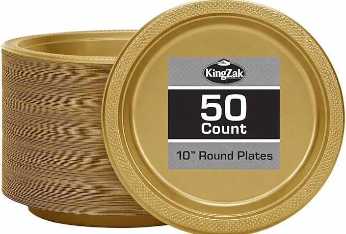 Hanna K. Signature Collection 50 Count Plastic Plate, 10-Inch, Gold
