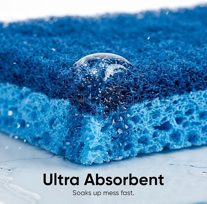 Superio Non-Scratch Cellulose Sponge Kitchen Scrub Sponges with Scouring Pad Set, Good for Non-Stick Cookware Frying Pan, Pot, Counter Top, Sink Scrubbing, Kitchen Scrubbers, Pack of 1, Blue