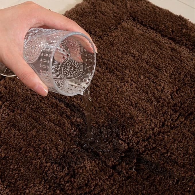 Bath Rugs Set 3 Pieces Bathroom Mat Soft Absorbent Plush Shaggy Soft Floor Non Slip Shower Bath Tub Machine Washable (Cocoa-Strip, 20"x32"/20"x20"/17"x24")