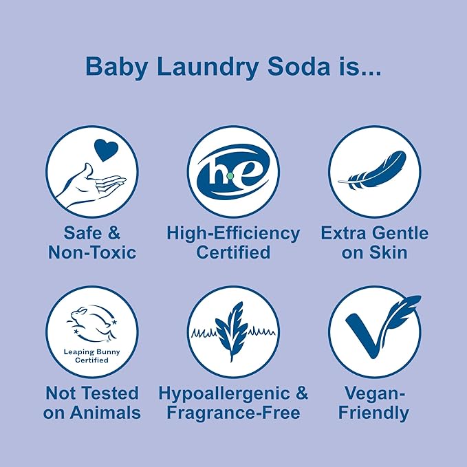 Nellie’s Baby Laundry Soda – Powdered Laundry Detergent Safe for Infants’ Sensitive Skin, Fragrance-Free & Gentle Formula – 500 Loads - Made in Canada