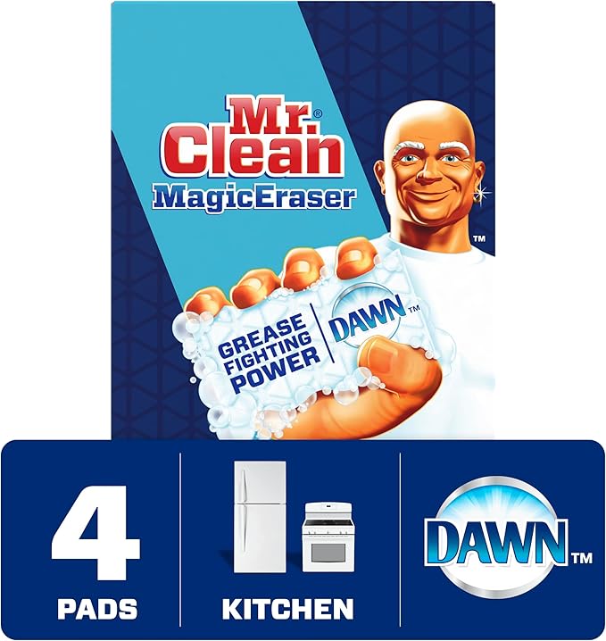 Mr Clean Magic Erasers with Dawn, Bathroom, Shower, and Oven Cleaner, Cleaning Pads with Durafoam, 4 Count