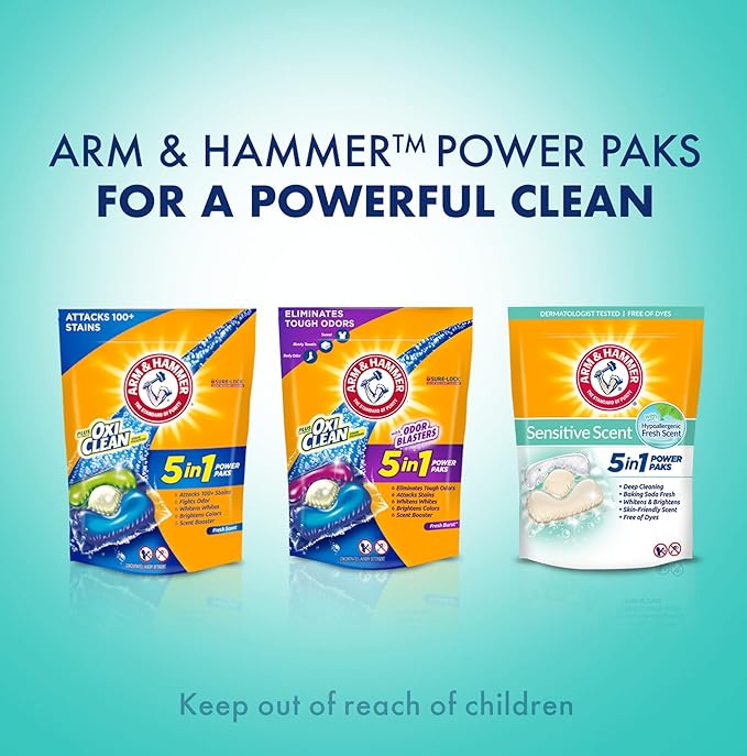 Arm & Hammer Sensitive Scent 5-in-1 Laundry Detergent Power Paks, 50 Count, Fresh