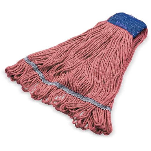 SPARTA Flo-Pac Cotton Mop Head, Loop-Ended, Wide Band with 5" Blue Band for Organized Cleaning, X-Large, Red, (Pack of 12)
