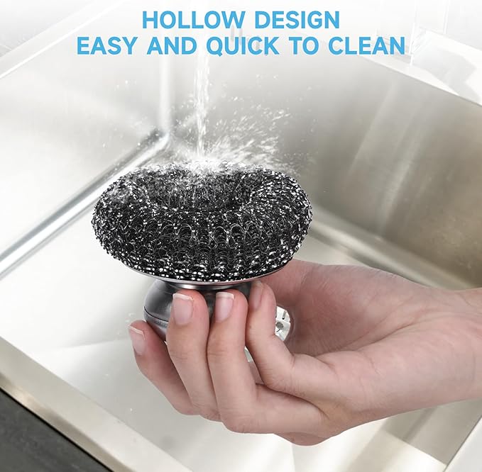 6 Pcs Steel Wool Scrubber, Stainless Steel Scrubber for Cleaning Kitchen and Household Stubborn Messes from Stoves Pans Pots Grill Sink, Replacement Wire Brush Set (Only Replacement Pad)