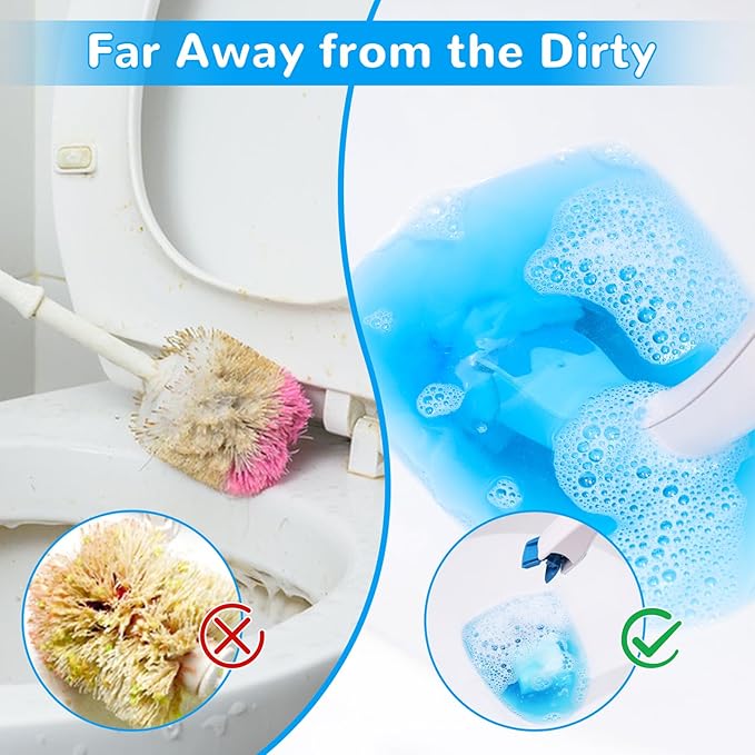 Effacera Disposable Toilet Bowl Brush Holder Cleaning System and 72 Refills Flushable Toilet Refills,Toilet Refills Fresh for Bathroom Scrubber Cleaning Supplies