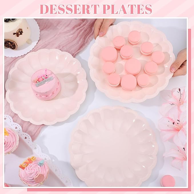 NatNarr 30 Pcs Pink Paper Plates 9.5 In Light Pink Plates Disposable Heavy Duty(350gms) Fancy Plate Scalloped Party Plate with Shell Edge for Wedding Birthday Bridal Shower Girl Baby Shower