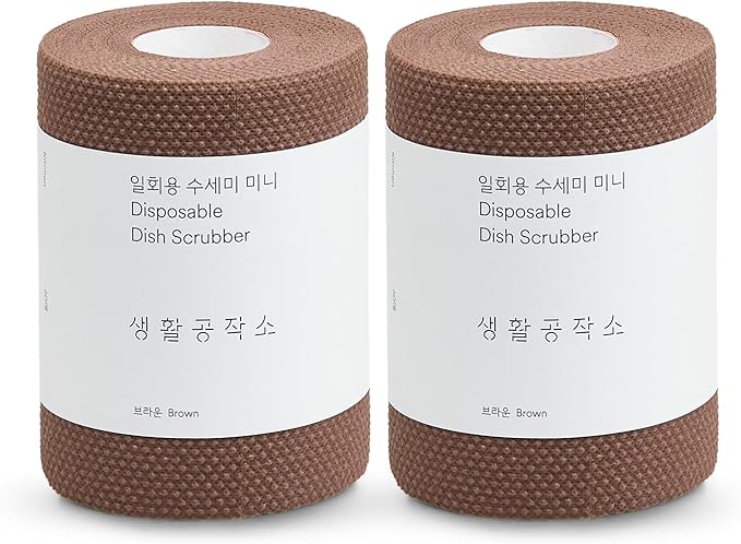 Saeng Hwal Gong Jag So Dishwashing Disposable Scrubber 60 Sheets * 2 Rolls | Dish Scouring Pad | Daily Disposable Scrubber Dish Towel | Multipurpose for dishwashing (Brown)