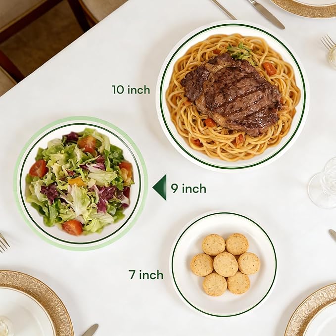 Disposable Plates 9 Inch, 150PCS Paper Plates Bulk with Green Rims, Heavy Duty Paper Plates for Graduation/Retirement Party, Picnic, BBQ, Microwave, Breakfast, Lunch & Dinner