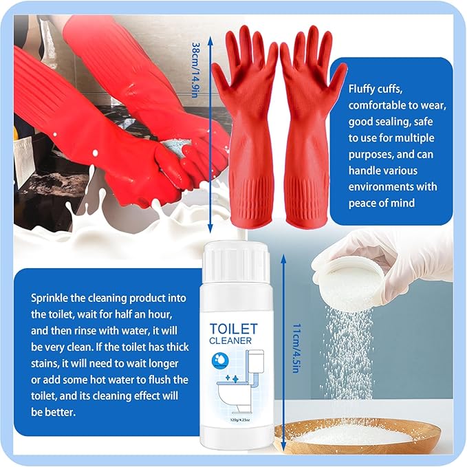7Pcs Upgrade Pumice Stone Toilet Bowl Cleaning Brush Set with Long Cleaning Gloves Crevice Brush Powerfully Cleans Stain Hard Water Ring Calcium Buildup Rust for Toilet Bathrooms