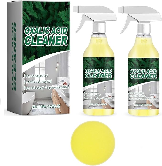 Oxalic Acid Cleaner Spray Toilet Bowl & Tile Stain Remover, Multipurpose Oxalic Acid Cleaner with Sponge, 100ml/3.38fl.oz (2pcs)