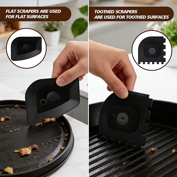 316 Upgraded Cast Iron Scrubber with Pan Scraper,Cast Iron Cleaner for Grill Pan Skillet Wok Carbon Steel,Ergonomic to Hold Easy to Use Dishwasher Safe ((Small&Large Chainmail,2pcs))