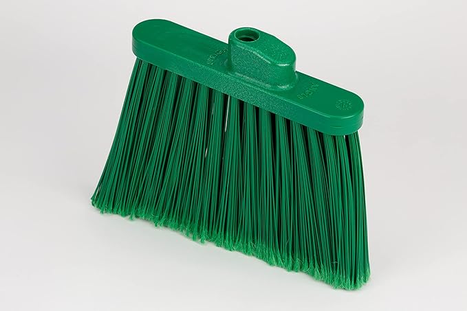 SPARTA 41083EC09 Plastic Color Coded Broom, Unflagged Bristles, Long Broom With Angled Head For Small Debris Cleaning, 56 Inches, Green, (Pack of 12)