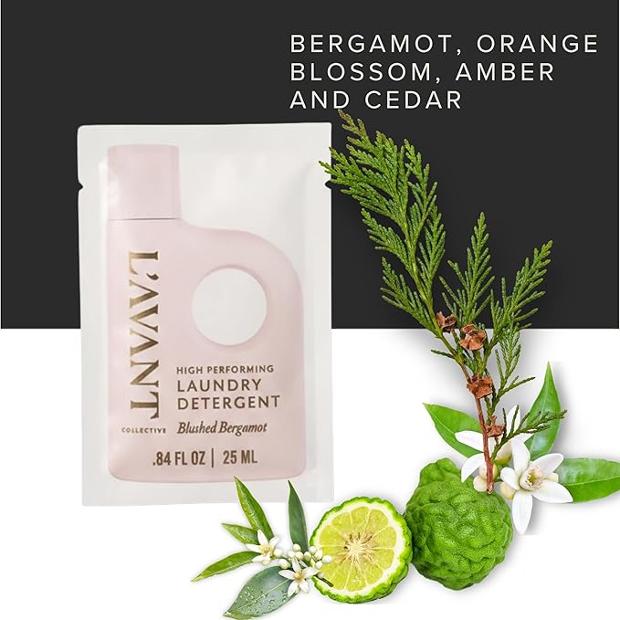 L'AVANT Collective Luxury Travel Laundry Detergent | Blushed Bergamot | Non-Toxic Concentrated Liquid Laundry Soap Packets | Plant-Based, HE Compatible, Travel Size, Gym, Camping & Rentals | Set of 5