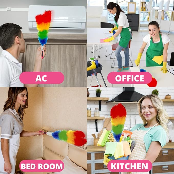 WBM Duster, Long Electrostatic Feather Clean Like a Magnet, Hand Washable and Reusable with Microfiber