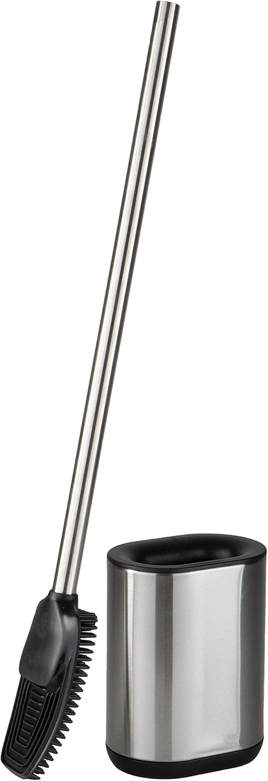 Bath Bliss Stainless Steel Satin Toilet Brush and Holder with Soft Rubber Bristles
