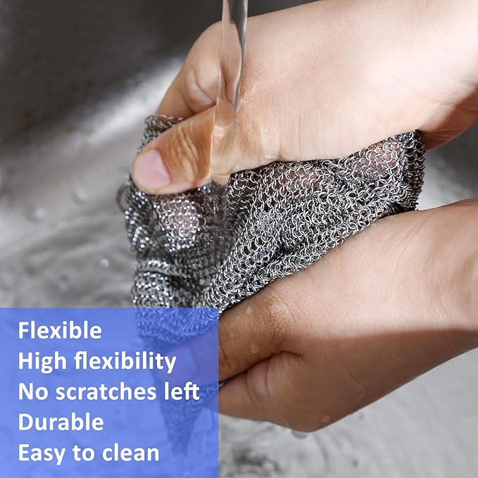 316L Stainless Steel Cast Iron Cleaner, Chainmail Scrubber,Kitchen Tool,Chain Mail Scrubber Cast Iron,for Hard Anodized Cookware, Pre-Seasoned Pans etc (30CM*30CM)