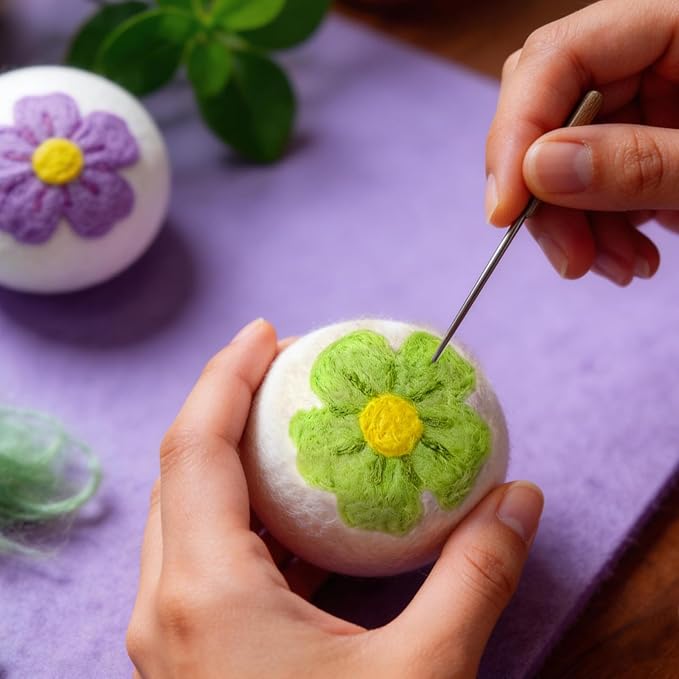 Wool Dryer Balls XL 6 Pack, Reusable Laundry Dryer Balls with Cute Floral Design, Reduce Drying Time, Soften Clothes, Anti Static, Eco Friendly Dryer Sheets Alternative