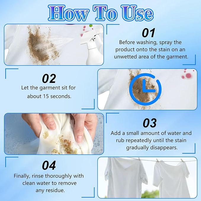 Clothing Emulsifier Stain Remover, Non-Ionic Laundry Pre-Treatment,Portable Solution - Natural Clothing Emulsifier,Easy Application, For Picnic Sports Outdoor Family Home(300ML-10Floz)