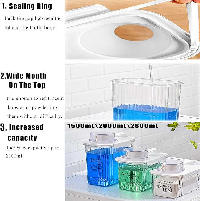 [2 Pack] Laundry Detergent Dispenser for Laundry Room Organization and Storage,2000ml Laundry Soap Dispenser，Liquid Laundry Detergent Dispenser with 4 Removable Labels, BPA Free & Pet Plastic, Clear