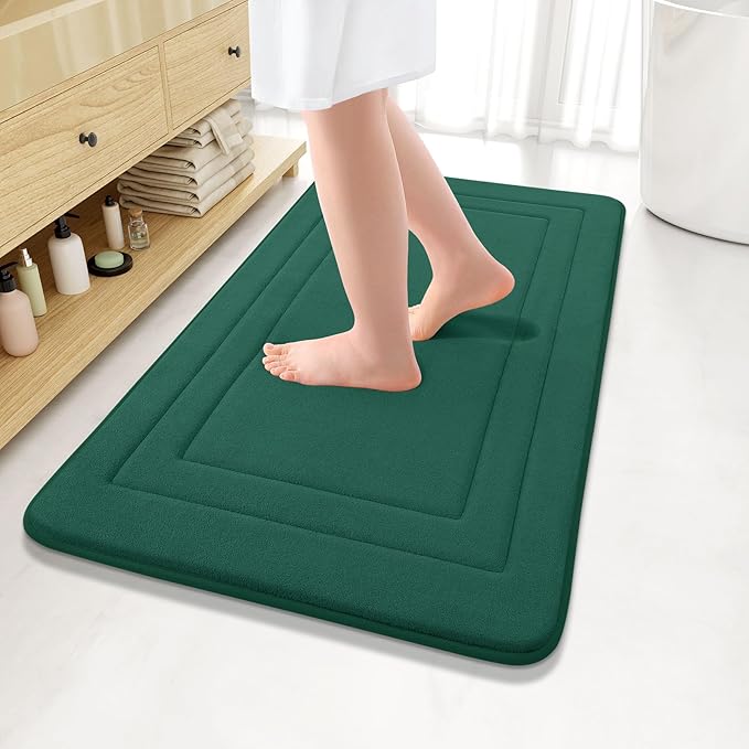 Arotive Memory Foam Bathroom Rug Mat 36x24, Ultra Soft and Absorbent Bath Mat, Machine Wash Dry, Comfortable Bath Rug Carpet for Bathroom Floor, Tub and Shower, Dark Green