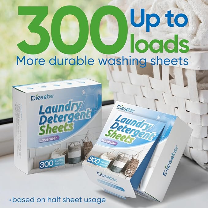 Diesetsr Laundry Detergent Sheets 150 Counts 300 Small Loads Travel Laundry Sheets ECO-friendly,No Plastic Clothes Washing Soap-Lavender