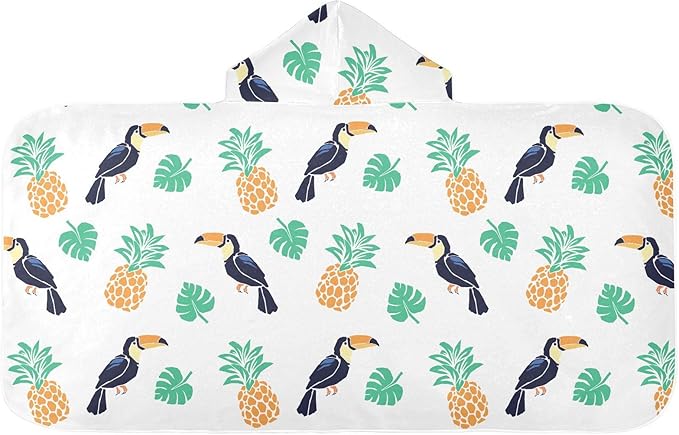 susiyo Kids Hooded Bath Towel Toucan Pineapple Beach Towel for Kids 23.5 x 50 Inch Microfiber Soft Absorbent Quick Dry Bath Swim Pool Towel Wrap Poncho Bathrobe with Hood for Kids Toddler