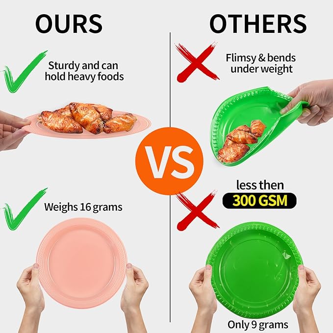 50PCS Pink Plastic Plates, 7 Inch Disposable Dessert Plates Party Plates for Birthday Wedding Party Supplies (Pink, 7 Inch)