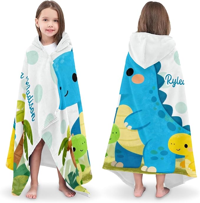 Cute Dinosaurs Jungle Personalized Hooded Towel Absorbent Wrap Soft Pool Beach Bath Towels Hood Poncho for 5-12 Years Kids Boys Girls