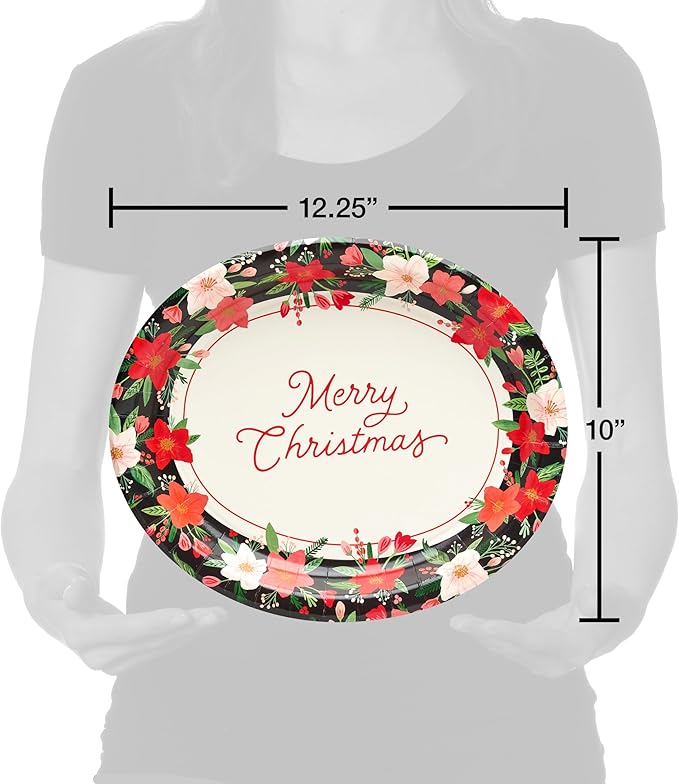 American Greetings 36-Count 12.25 in. Paper Dinner Plates, Winter Floral Christmas Party Supplies