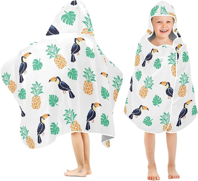 susiyo Kids Hooded Bath Towel Toucan Pineapple Beach Towel for Kids 23.5 x 50 Inch Microfiber Soft Absorbent Quick Dry Bath Swim Pool Towel Wrap Poncho Bathrobe with Hood for Kids Toddler
