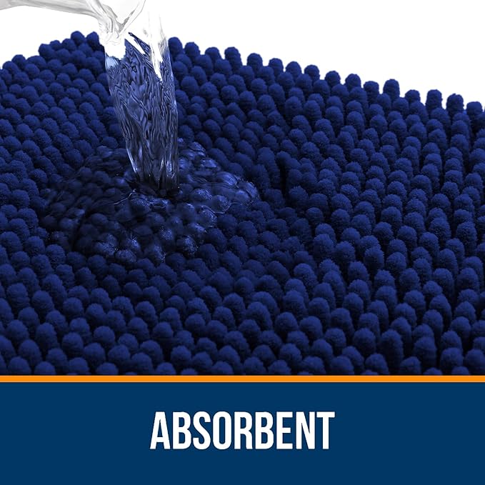 OLANLY Bathroom Runner Rugs 59x20, Extra Soft Absorbent Chenille Bath Rugs, Rubber Backing Quick Dry, Machine Washable Long Bath Mats for Bathroom Floor, Tub and Shower, Home Decor Accessories, Navy