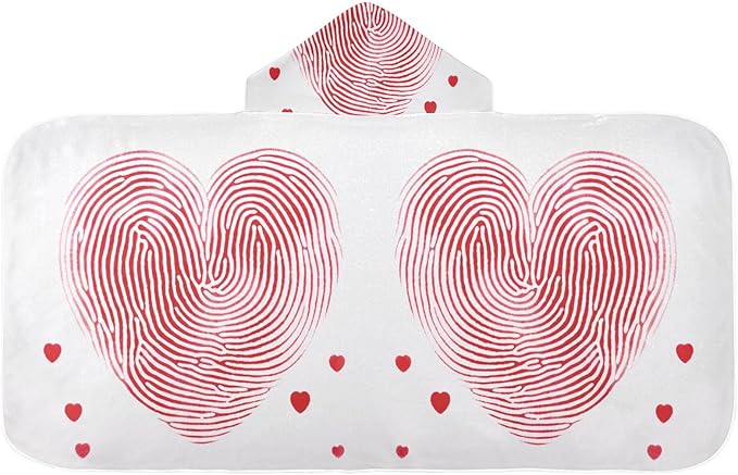 Hooded Towel for Kids Red Hearts Beach Wrap Bath Towels 50x23.5in