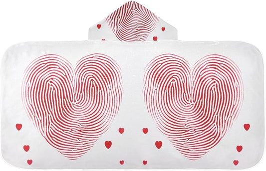 Hooded Towel for Kids Red Hearts Beach Wrap Bath Towels 50x23.5in