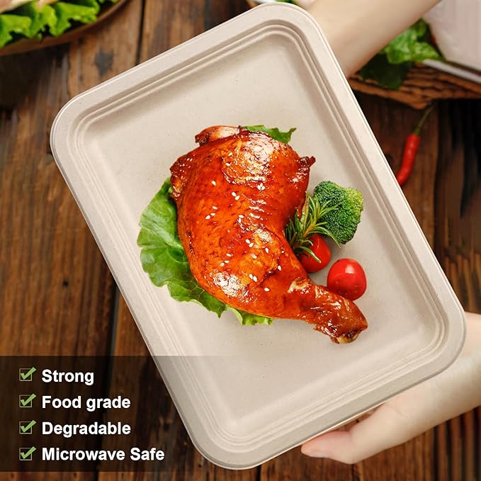 10 Pack Disposable Crawfish Trays,14 Inch Food Trays Heavy-Duty Large Paper Platter Plates, Compostable Sugarcane Platters Serving Crawfish, Lobster, Crab, BBQ at Party