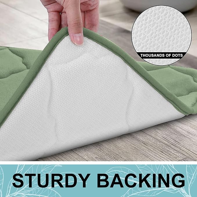 OLANLY Memory Foam Bath Mat Rug 47x17, Ultra Soft and Absorbent Bathroom Rugs, Non-Slip, Comfortable, Machine Washable Bath Carpet for Bathroom Floor, Tub Shower and Home Decor Accessories, Sage Green