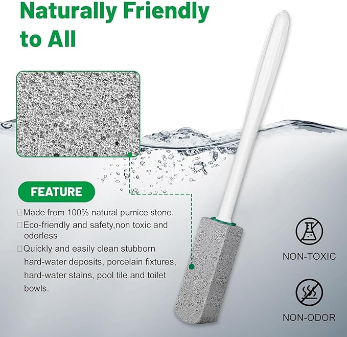 Pumice Stone Toilet Bowl Cleaner,Pumice Stone with 11.8 Inch Long Handle for Toilet,Bathtubs, Grills,Swimming Pools,Sinks Cleaning (4 Pack)