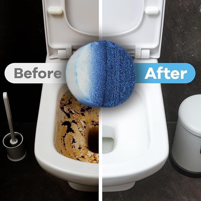Toilet Bowl Cleaner Tabs, Bleach & Blue Toilet Tank Tablets, Long Lasting Cleaning & Freshening with Every Flush (2 Pack/4 Tablets)