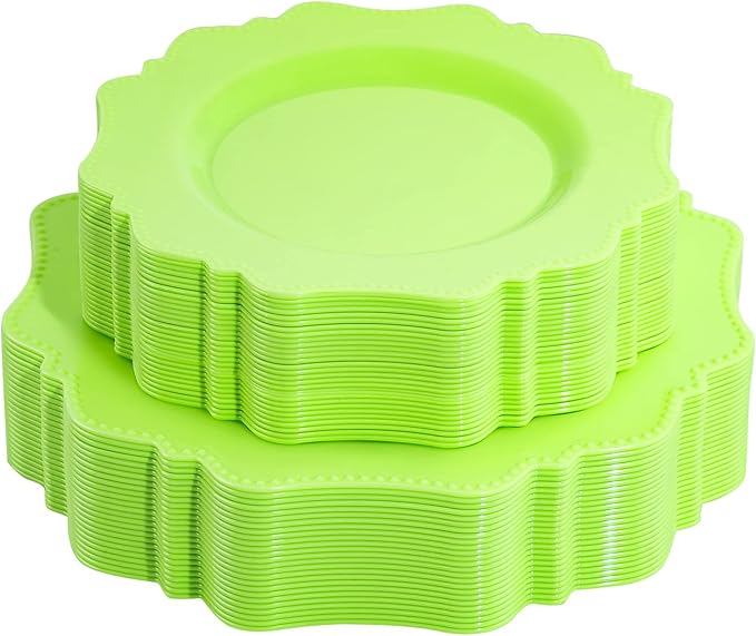 COLOSUS Green Plastic Plates 60Pcs, Light Green Disposable Party Plates, Heavy Duty Plastic plates include 30 Dinner plate 10.5" and 30 Salad/Dessert Plate 8.25" for Mother's Day,Party,Dinner