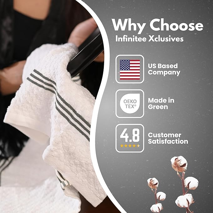 Infinitee Xclusives Premium Kitchen Towels – Pack of 3, 100% Cotton |15 x 25| Inches Absorbent Dish Towels - Terry Kitchen Dishcloth Towels - Grey Dish Cloth for Household Cleaning