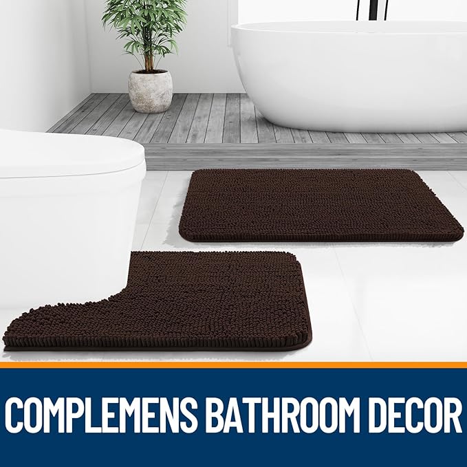 OLANLY Large Bathroom Rugs 45x27, Extra Soft Absorbent Chenille Bath Rugs, Rubber Backing Quick Dry, Machine Washable Bath Mats for Bathroom Floor, Tub and Shower, Home Decor Accessories, Brown
