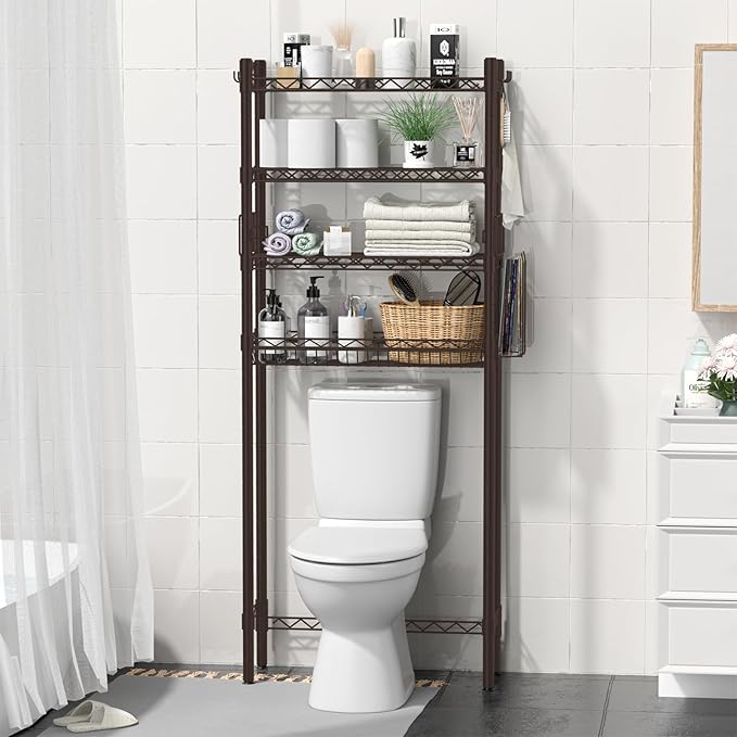 Hodonas Over Toilet Storage Shelf, 4-Tier Bathroom Organizer Storage Shelves Over The Toilet, Adjustable Over The Toilet Shelf Above Toilet Rack Freestanding Bathroom Space Saver Over Toilet, Espresso