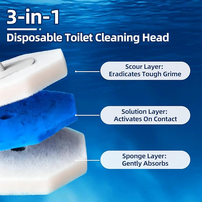 60 Count Toilet Cleaner Refill Pads Compatible with Clorox ToiletWand, High-Density Disposable Toilet Brush Refills for Powerful Scrubbing
