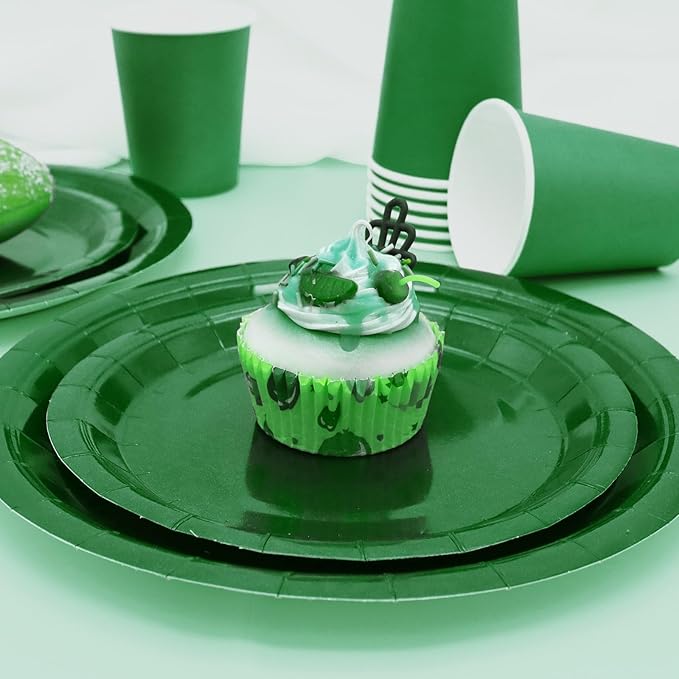 Green Paper Plates Party Supplies,168pcs Green Plates and Napkins Party Supplies Disposable Dinnerware Sets for St. Patrick's Mardi Gras Birthday Decorations Serve 24