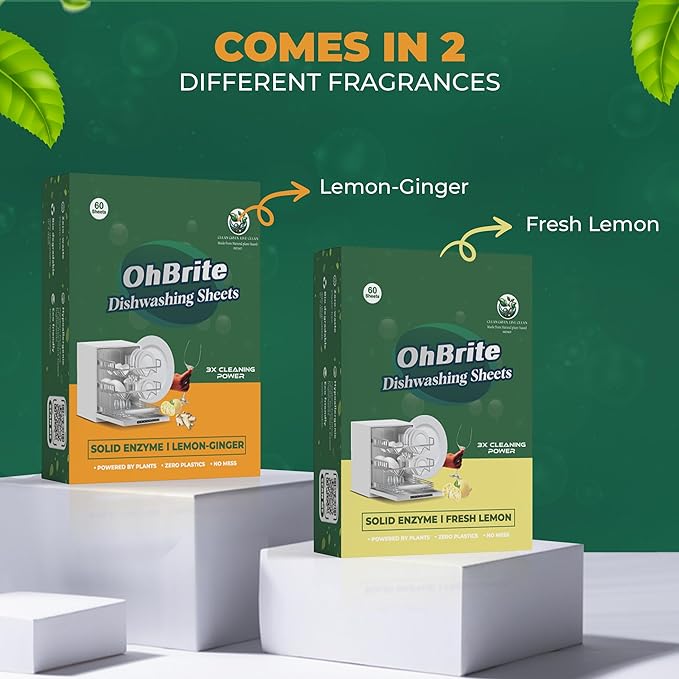 Eco-Friendly, Biodegradable, Dishwashing Detergent Sheets (Plant-Based Formula – 60 Sheets) – Fresh Lemon