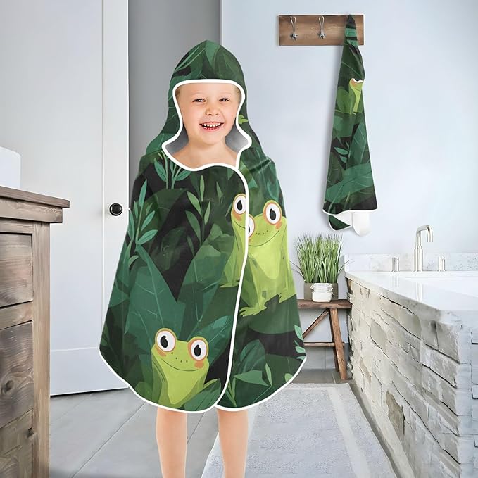 SUABO Kids' Bath Towels Frog Pattern Hooded Towels for Boys Girls,Toddler Towels Multi-Purpose for Beach,Pool and Bathroom,23.5" x 50", Soft and Highly Absorbent